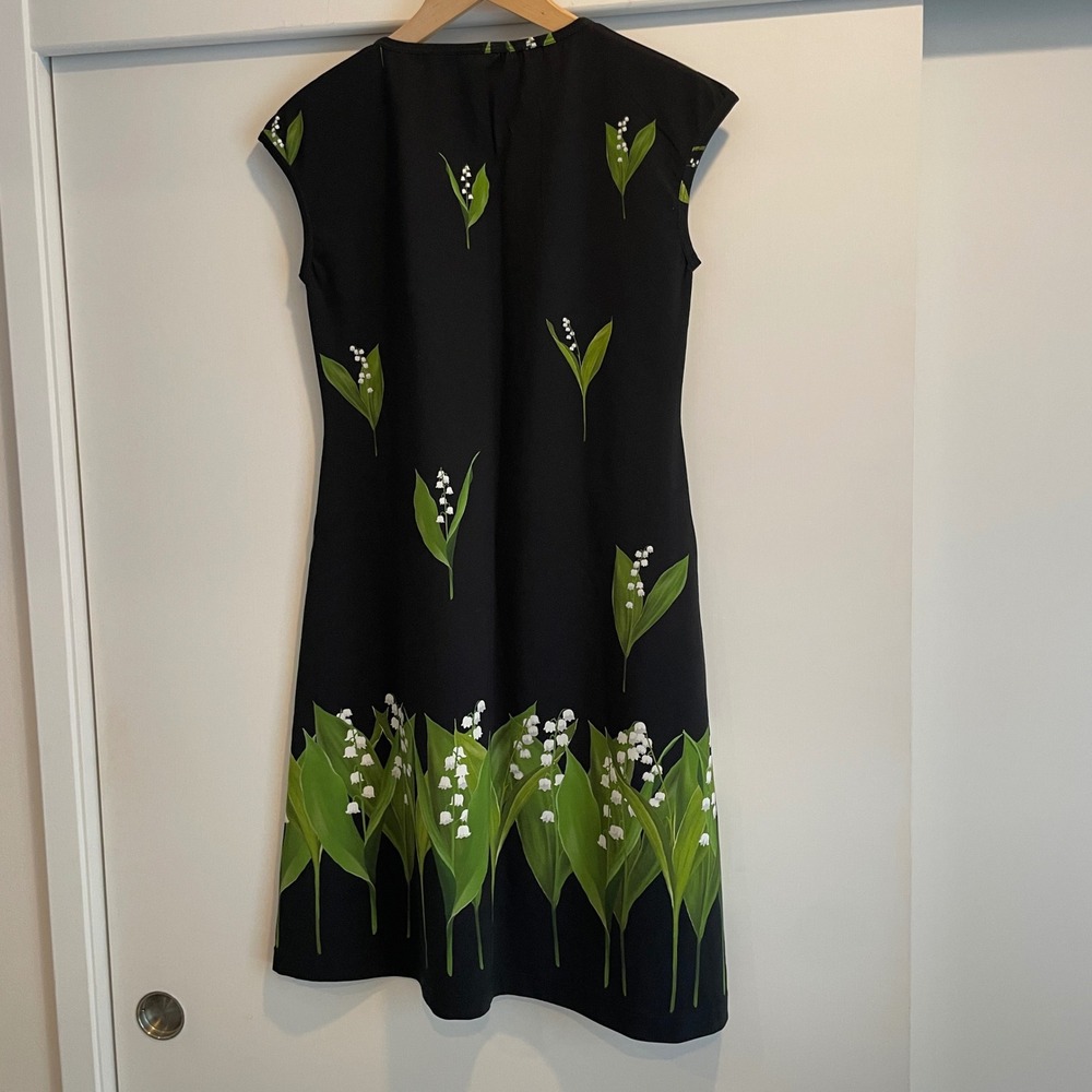 Black Lily of the Valley Print Cap Sleeve A-Line Dress from Finland - Picture 4 of 4